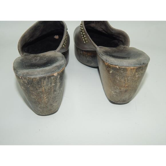 CALLEEN CORDERO Swarovski Cystal Metal Studded Gray Leather Wood Clog Size 7 - Picture 7 of 9